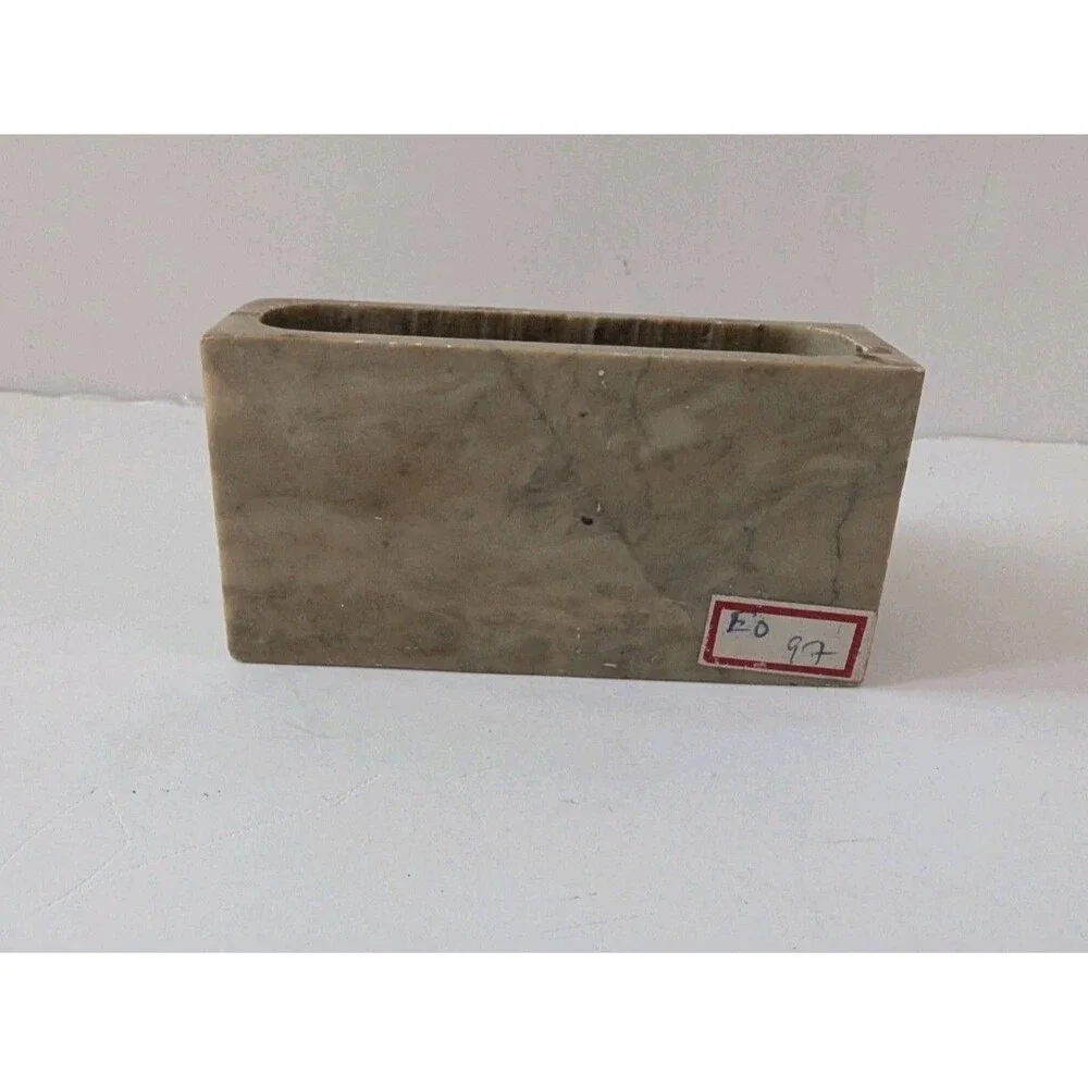 Vtg Soapstone Set Of 2  Decorative Desk Pen & Business Card Holder Hand Carved